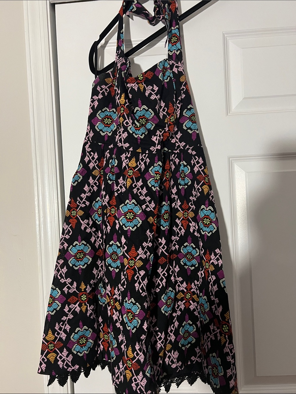 Anthropologie Black Halter Dress with Multicolor Floral Print